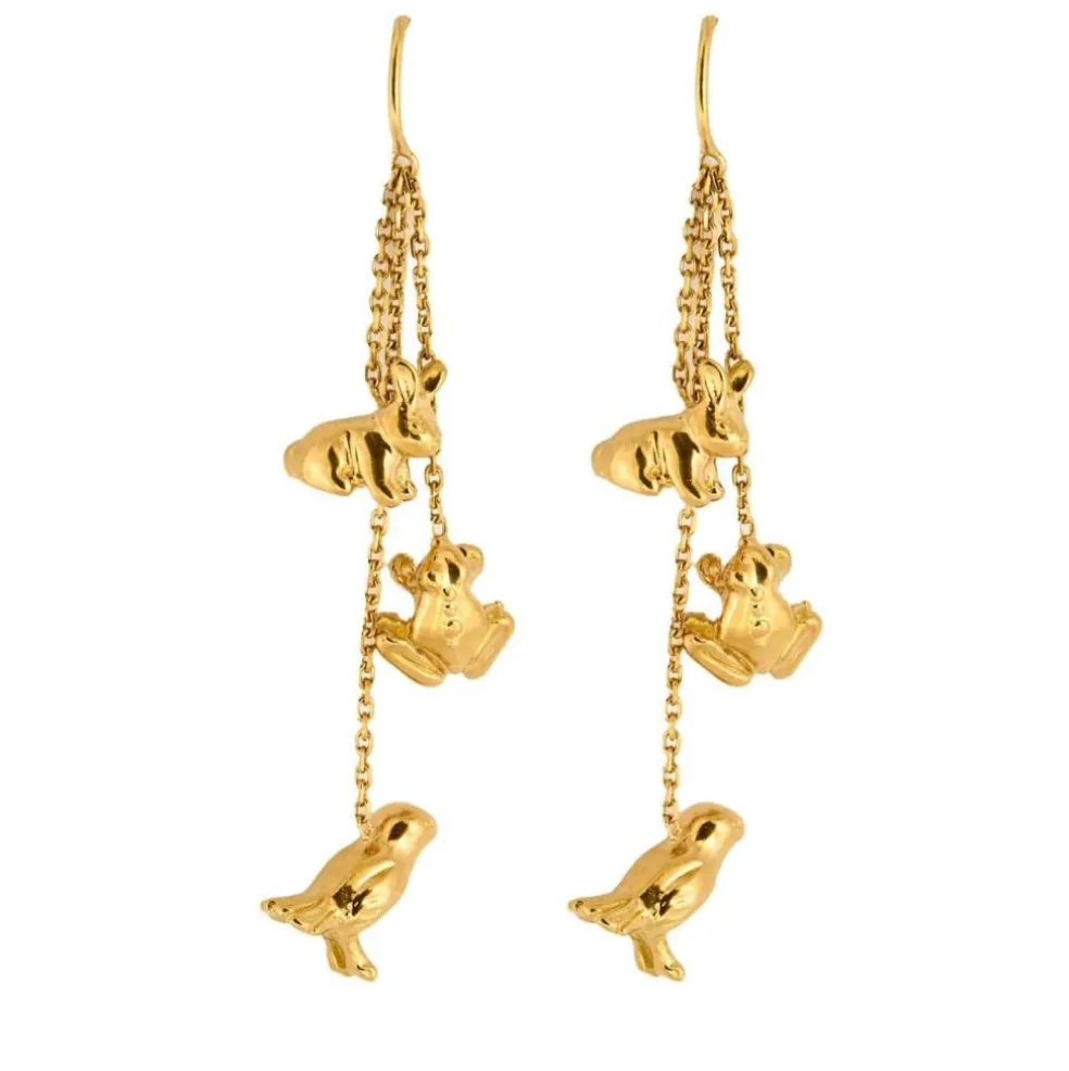 GARNAZELLE - Prodigieux Bestiaire - Pendants d'oreilles trois animaux en or jaune
