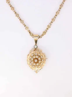 GEORGES BRUNET - Collier Napoléon III or jaune diamants perles fines