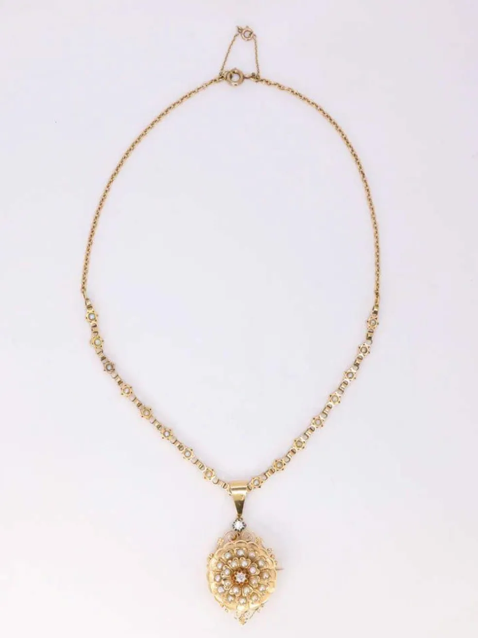 GEORGES BRUNET - Collier Napoléon III or jaune diamants perles fines
