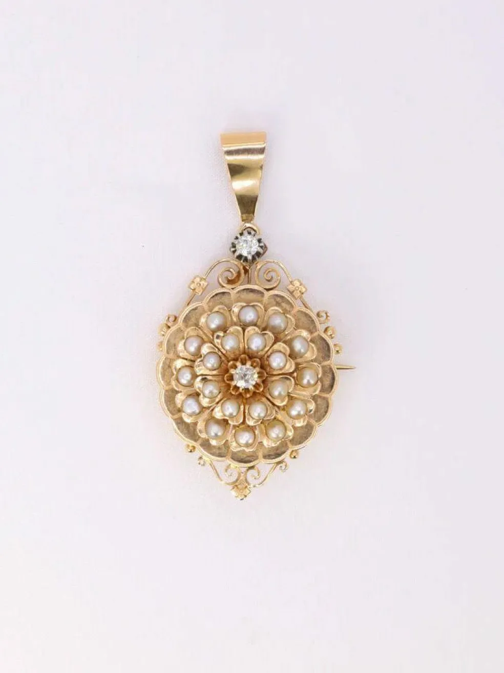 GEORGES BRUNET - Collier Napoléon III or jaune diamants perles fines