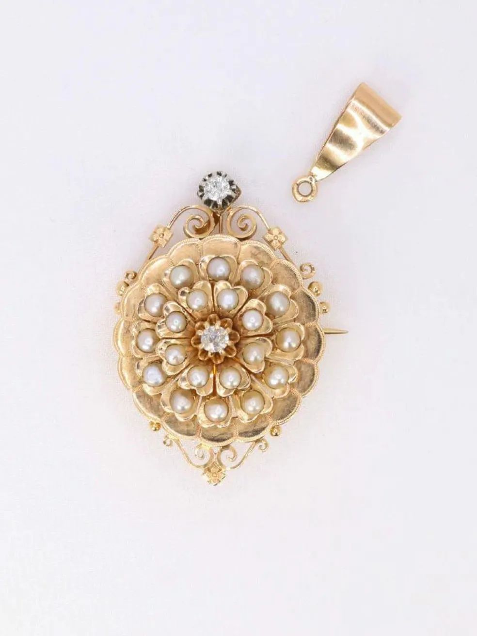GEORGES BRUNET - Collier Napoléon III or jaune diamants perles fines