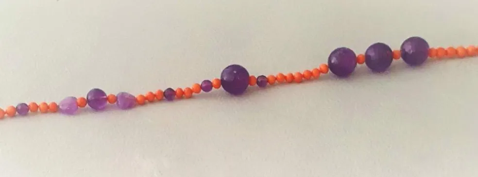 Grand collier sautoir corail ancien méditerranéen et perles d'améthyste