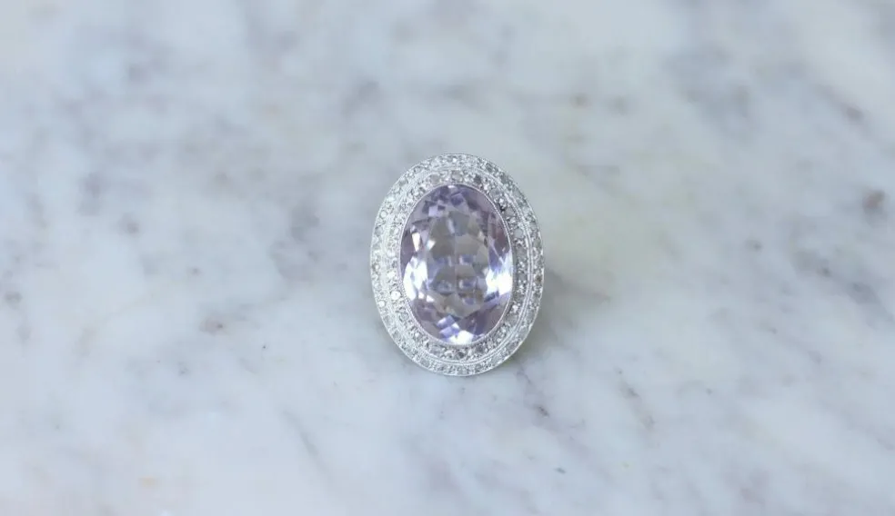 Grande Bague Art Déco Améthyste et Diamants