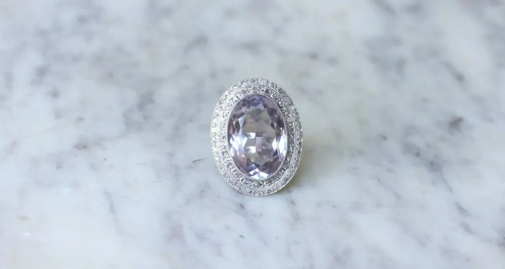 Grande Bague Art Déco Améthyste et Diamants
