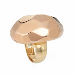 Grande bague cocktail à facettes 14 carats, or jaune rose bicolore