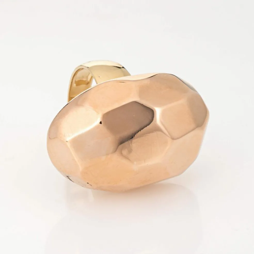 Grande bague cocktail à facettes 14 carats, or jaune rose bicolore