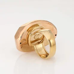 Grande bague cocktail à facettes 14 carats, or jaune rose bicolore