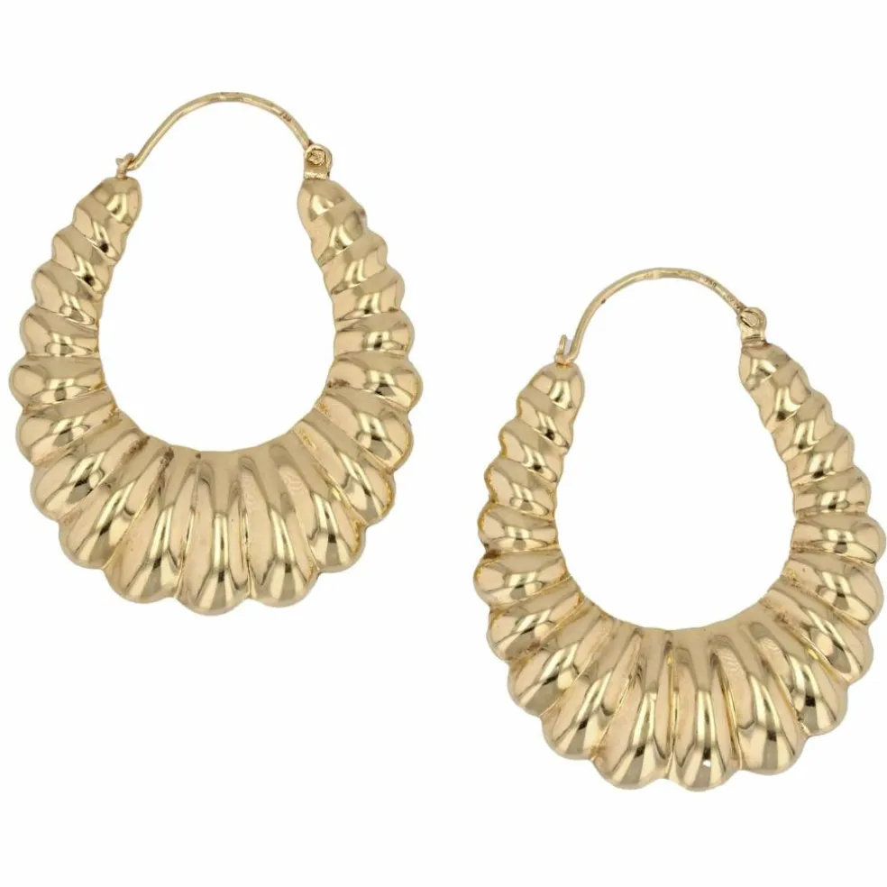 Grandes boucles d'oreilles créoles en or jaune godronné