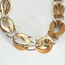 HERMÈS-VIREVOLTE Collier en métal palladié et veau Swift marron