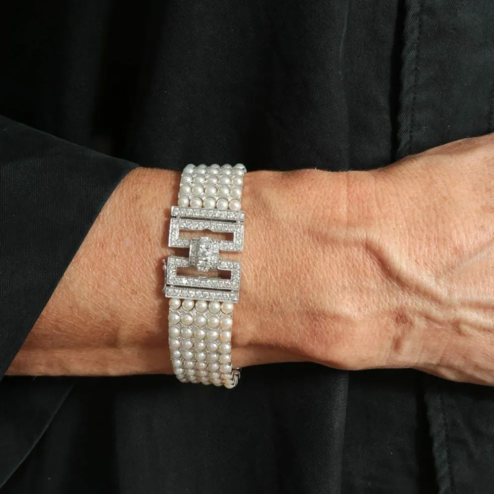 Important Bracelet Art Déco, Perles & Diamants