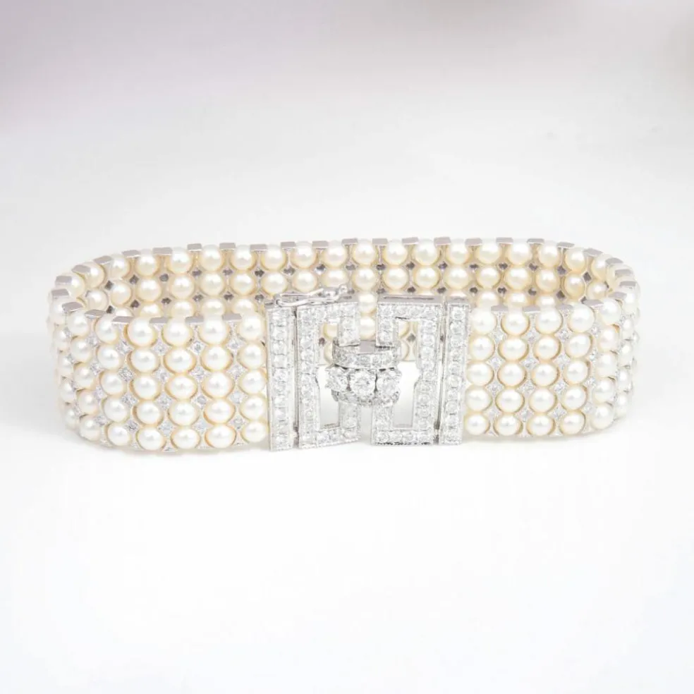 Important Bracelet Art Déco, Perles & Diamants