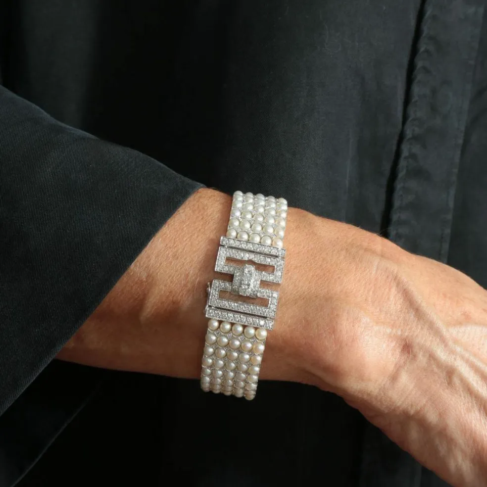 Important Bracelet Art Déco, Perles & Diamants