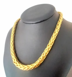 Important collier en or jaune, maille palmier