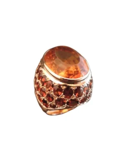 Importante Bague Citrine Et Grenats, Or Rose