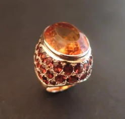 Importante Bague Citrine Et Grenats, Or Rose