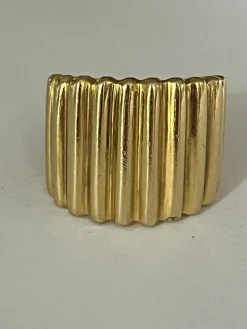 6072- Large Bague Bandeau Or Jaune Godronné