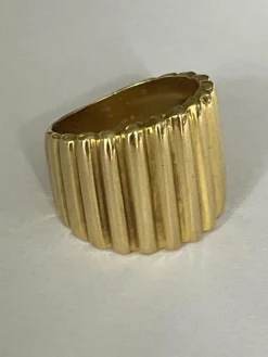 6072- Large Bague Bandeau Or Jaune Godronné