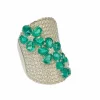 Large bague diamants et émeraudes