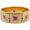 Large bague jonc Art Déco or rose, rubis sertis étoilés (circa 1950)