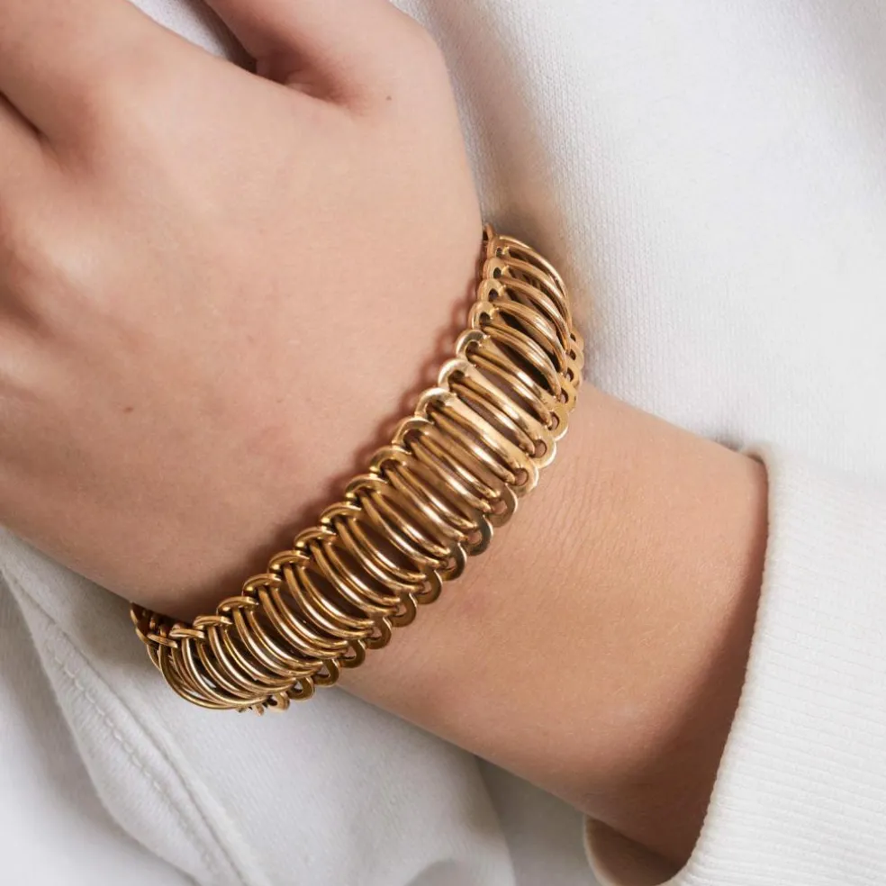 Large Bracelet Or Jaune Mailles Souples