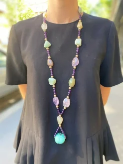 Long Sautoir Quartz Rose, Cristal de Roche & Agate