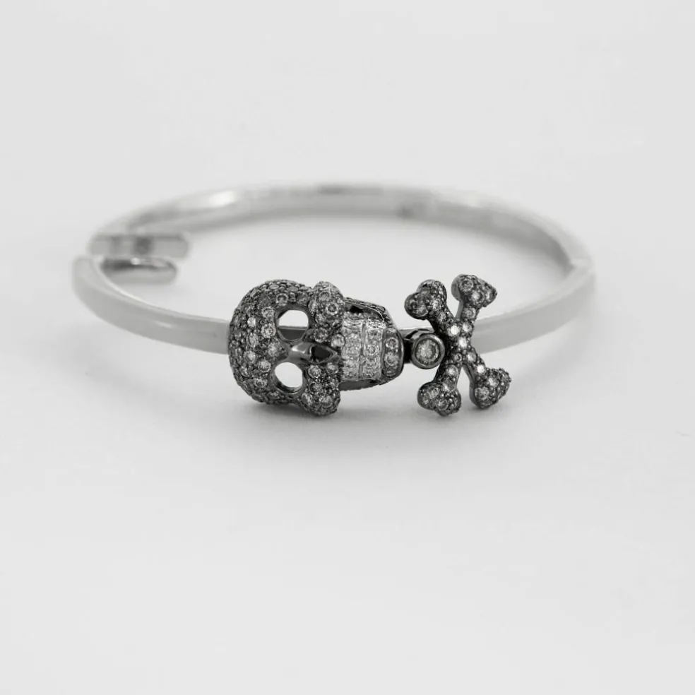 LYDIA COURTEILLE- Créoles Or gris, Agate blanche et Diamants