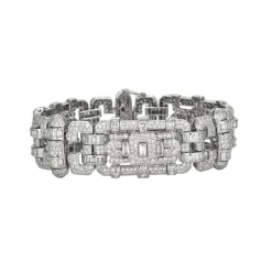 Magnifique bracelet articulé de style art déco en or gris et diamants