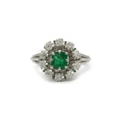 Marguerite - Or blanc diamants et émeraude