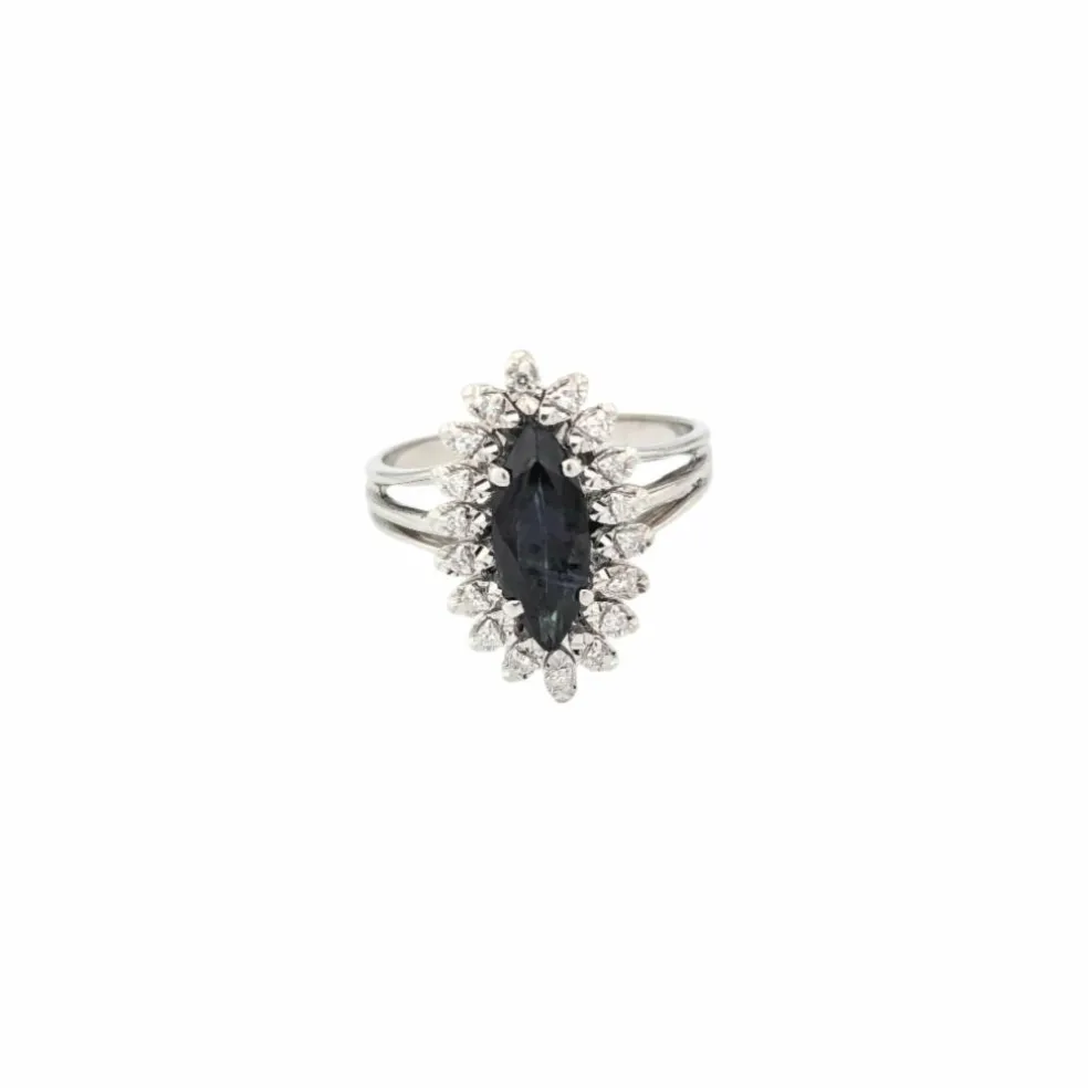 Marquise or blanc diamants saphir