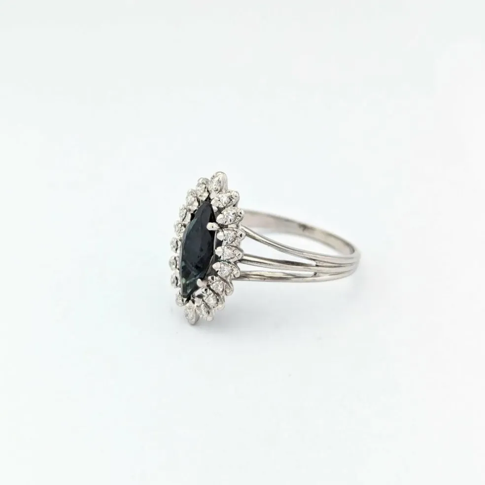 Marquise or blanc diamants saphir