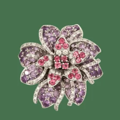 MATY - Bague fleur améthystes, saphirs roses et diamants