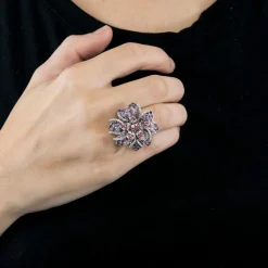 MATY - Bague fleur améthystes, saphirs roses et diamants