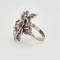 MATY - Bague fleur améthystes, saphirs roses et diamants