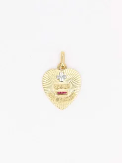 Médaille amour AUGIS coeur strié Plus qu'hier moins que demain or jaune rubis