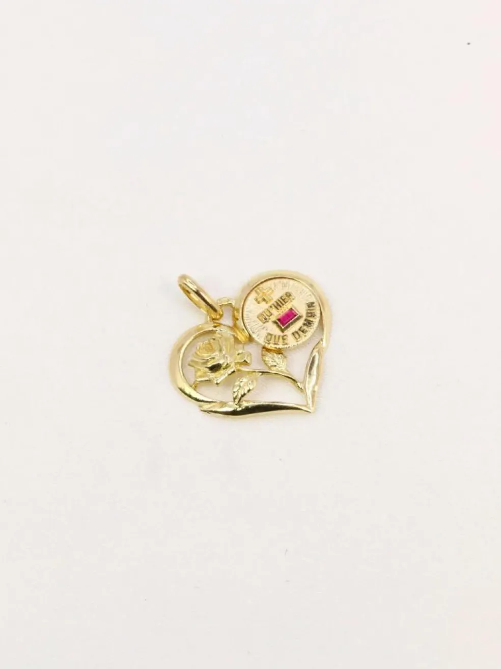 Médaille amour Augis coeur Plus qu'hier moins que demain or jaune rubis