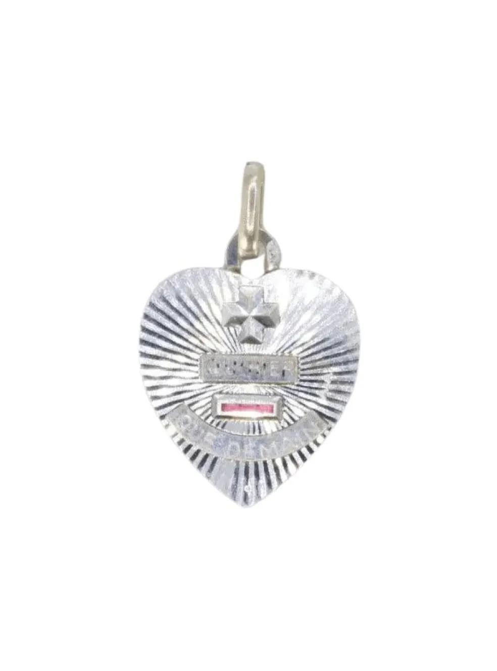 Médaille amour Augis cœur Or blanc Rubis Plus qu’hier moins que demain