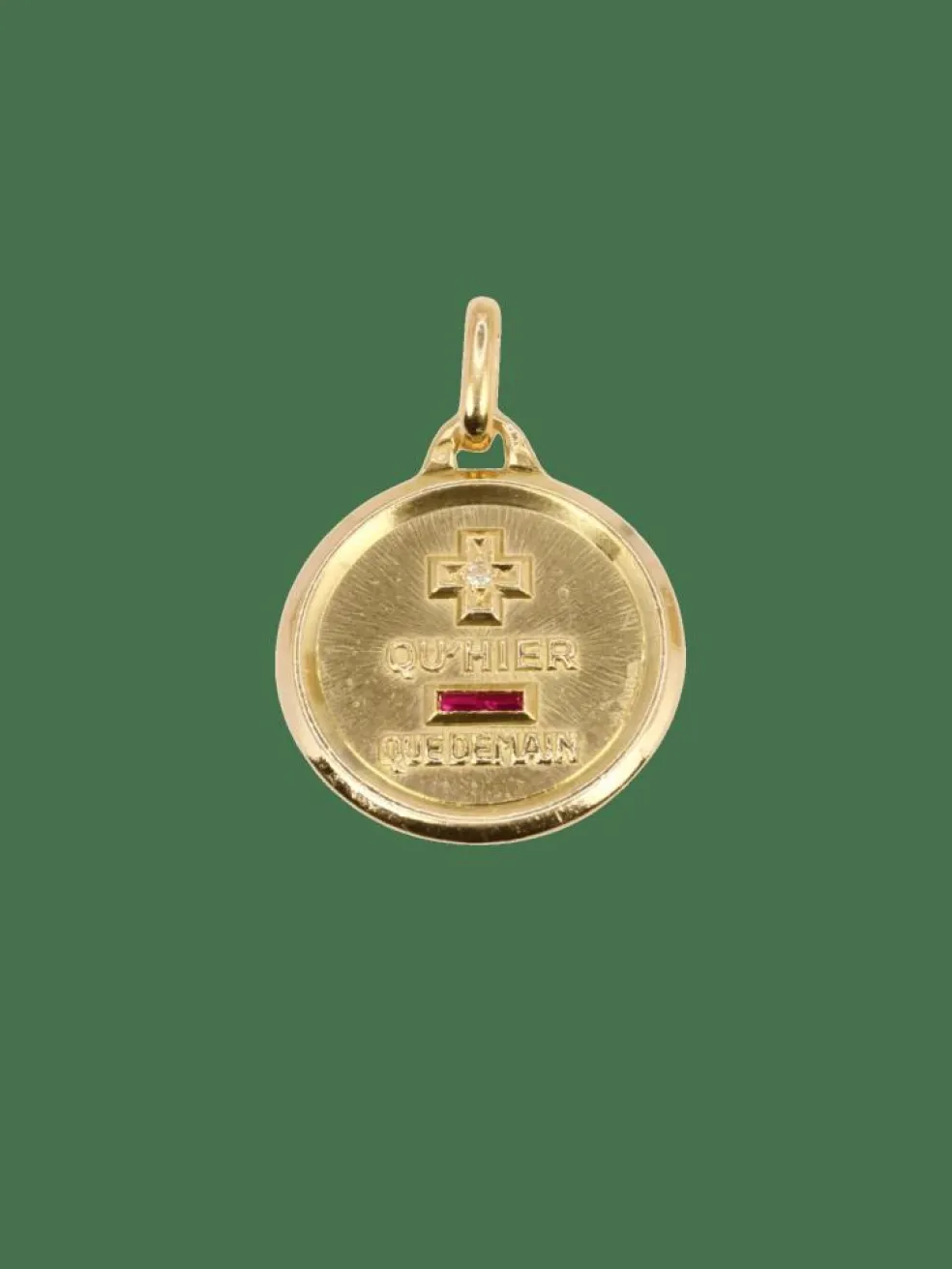 Médaille amour Augis ronde Plus qu'hier moins que demain or jaune diamant rubis