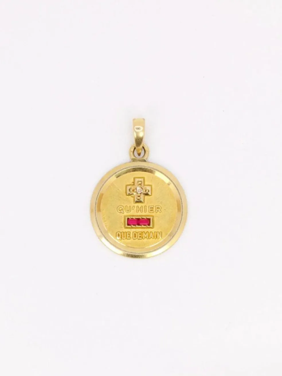 Médaille amour AUGIS ronde Plus qu'hier moins que demain or jaune diamant rubis