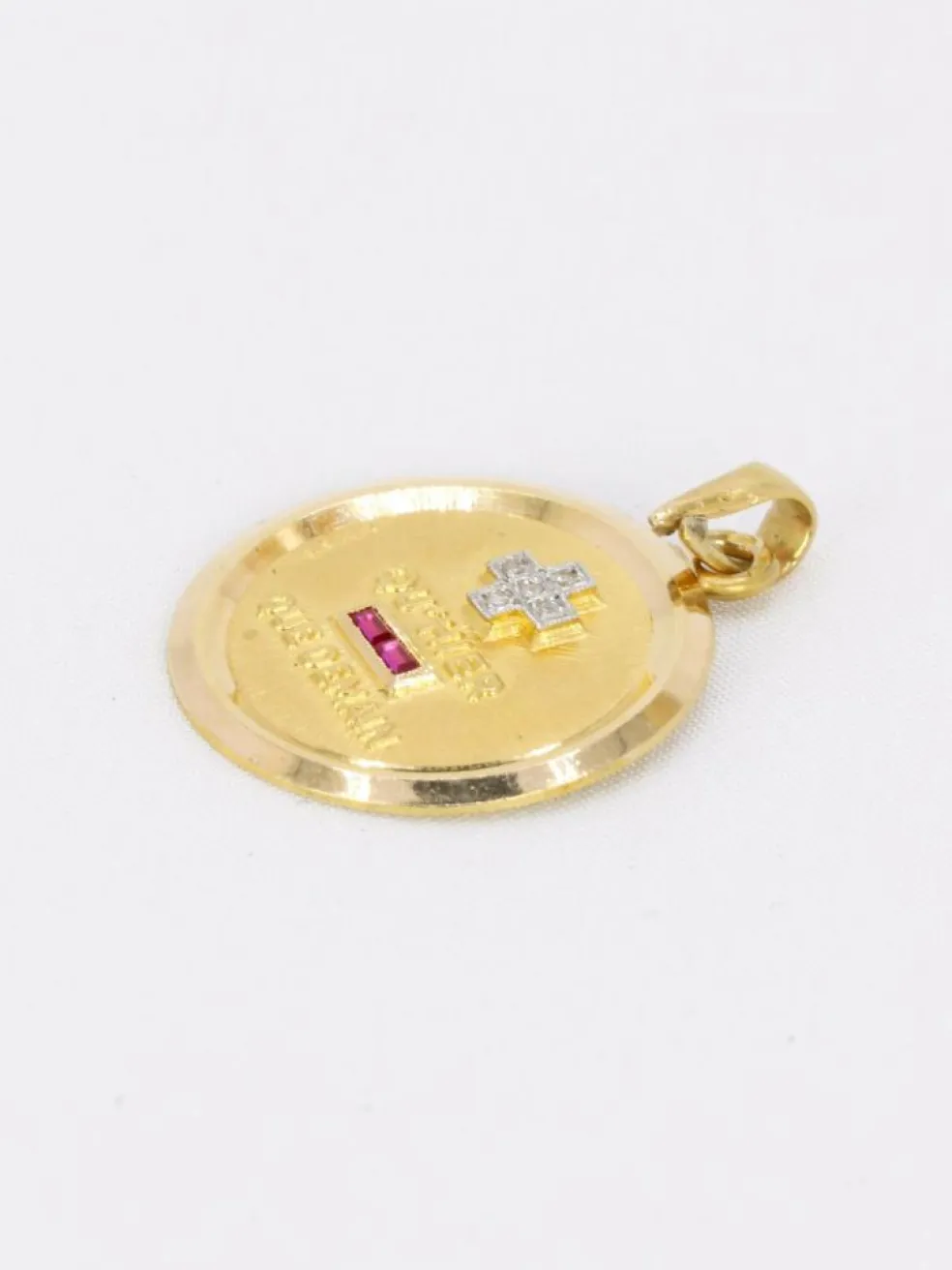 Médaille amour AUGIS ronde Plus qu'hier moins que demain or jaune rubis diamants