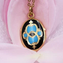 Médaille ancien en or émail noir et turquoise