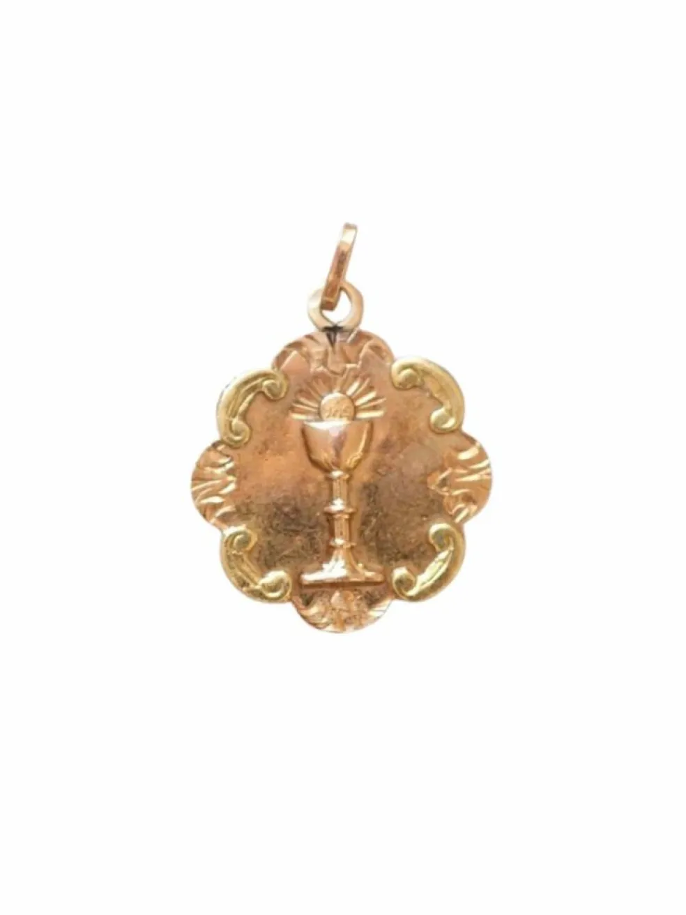 Médaille ancienne au calice sur or rose