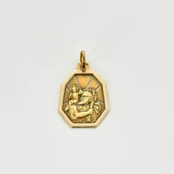 Médaille ancienne octogonale St Christophe en or jaune et blanc