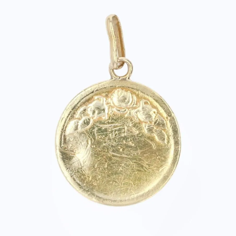 Médaille ancienne or jaune Vierge auréolée