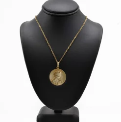 Médaille ancienne or jaune Vierge auréolée et fleur de lys