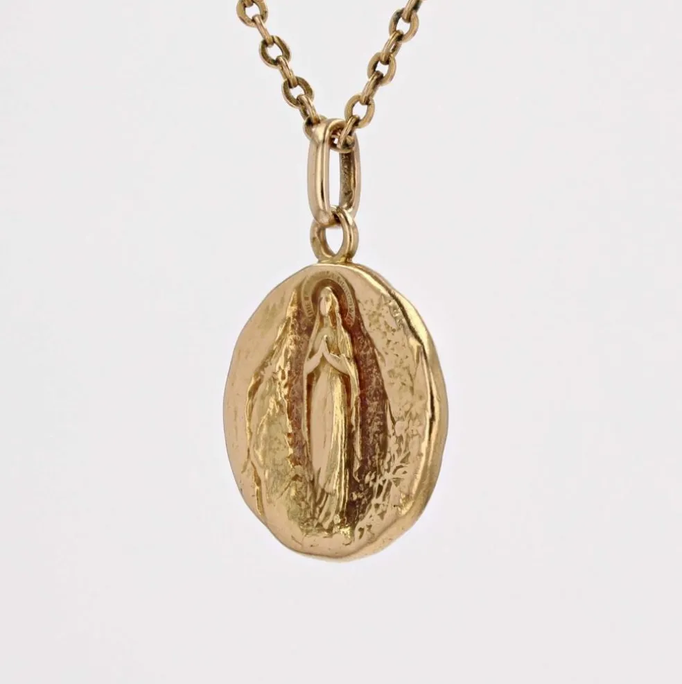 Médaille ancienne or jaune Saint Michel et Vierge Marie
