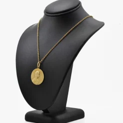 Médaille ancienne or jaune Vierge auréolée et fleur de lys