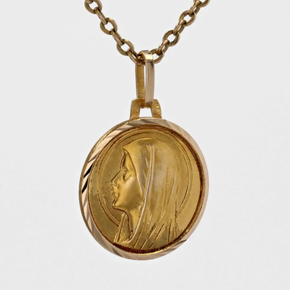 Médaille ancienne or jaune Vierge Marie décor épi