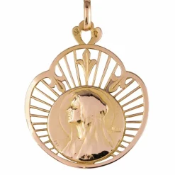 Médaille ancienne or rose Vierge auréolée