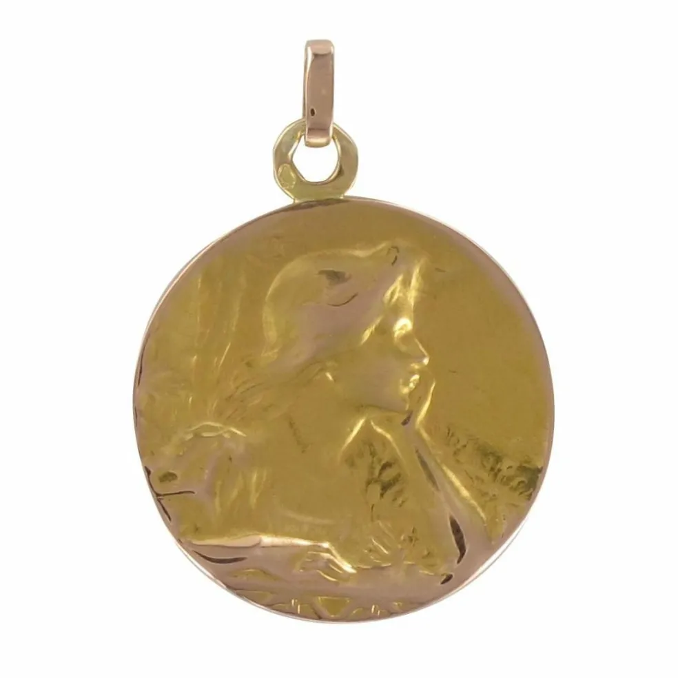 Médaille ancienne or rose portrait de femme