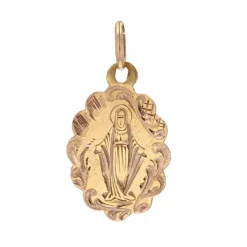 Médaille ancienne or rose polylobée ciselée Vierge miraculeuse